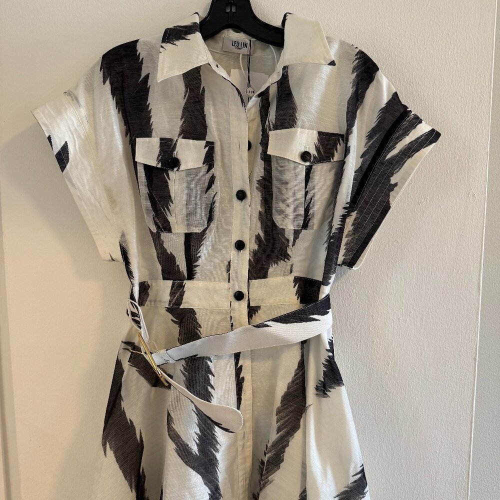 Leo Lin Black&White Linen belted linen dress!